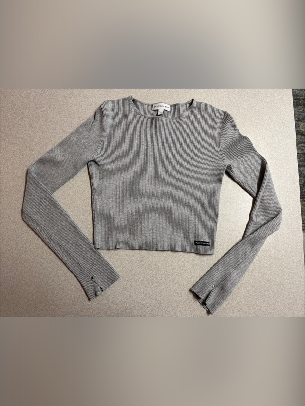 Calvin Klein Jeans Gray Ribbed Crop Long-Sleeve Top
